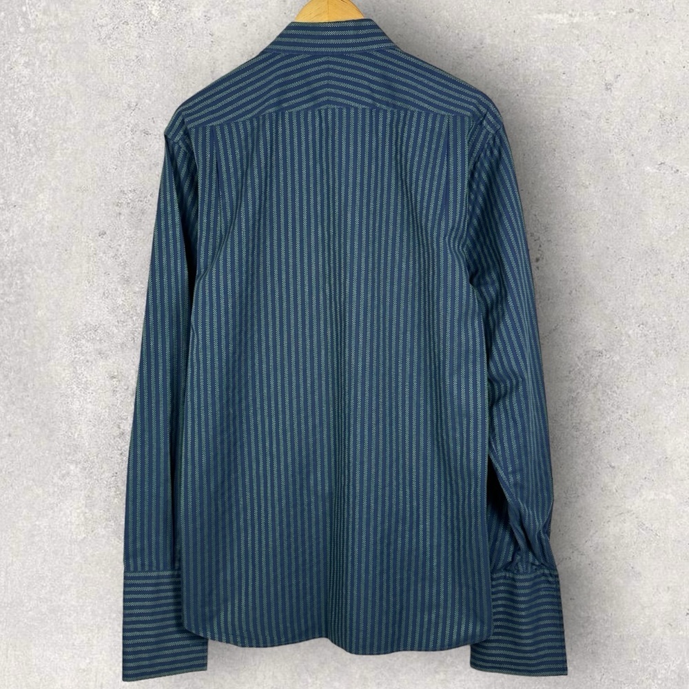 Ted Baker Blue Striped Collared Long Sleeve Cotton Dress Shirt Size 16 Mens Top - Picture 3 of 10